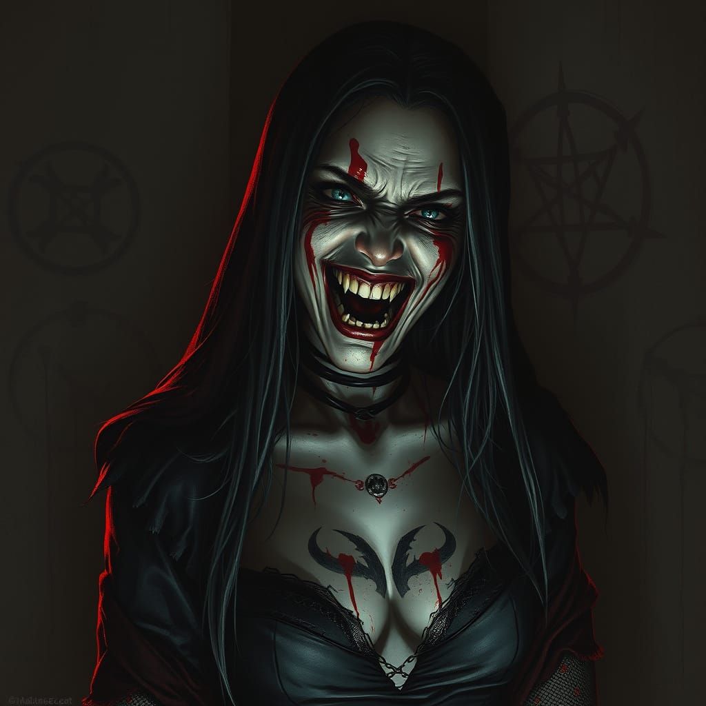 Dark Fantasy Goddess in a Haunting Chamber