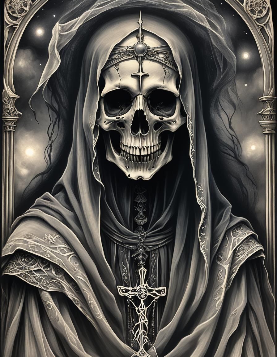 Death Tarot Card in Charcoal Drawing