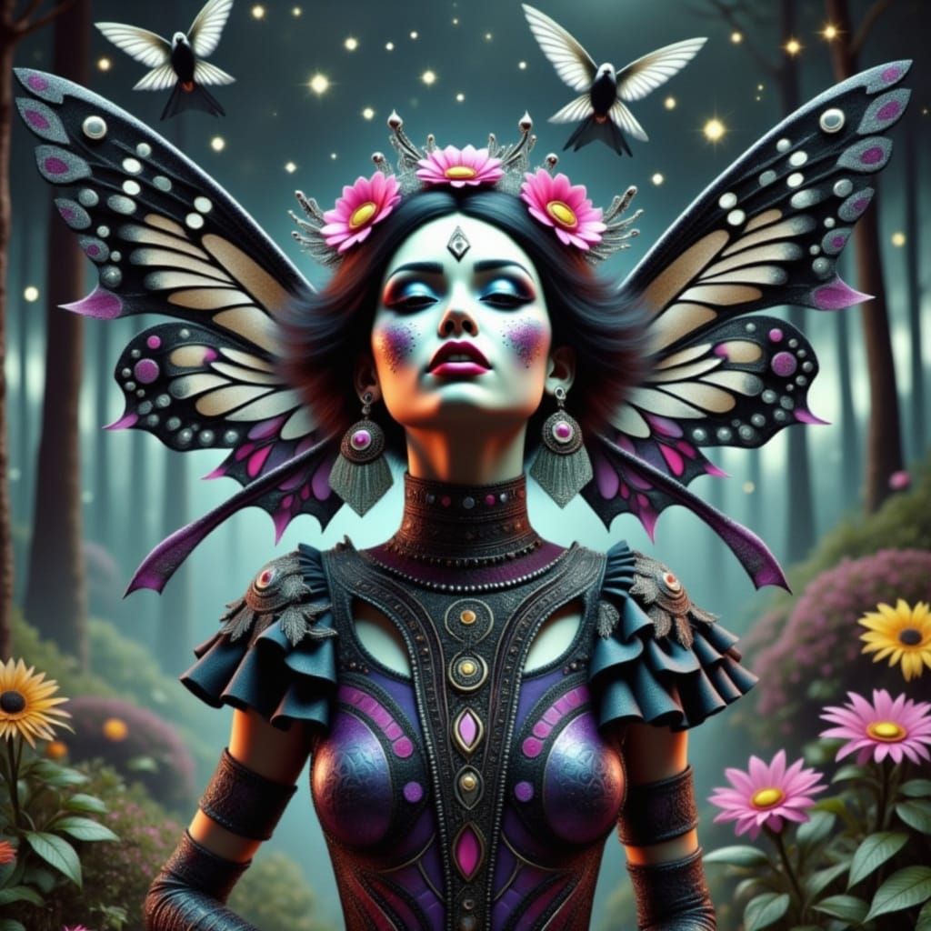 Fairy Queen Ghost in Dark Forest, Cyberpunk Style