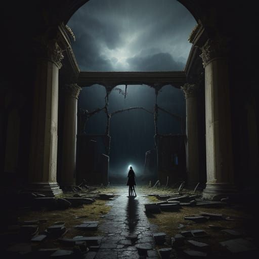 Woman in Ancient Church, Symbolism Art