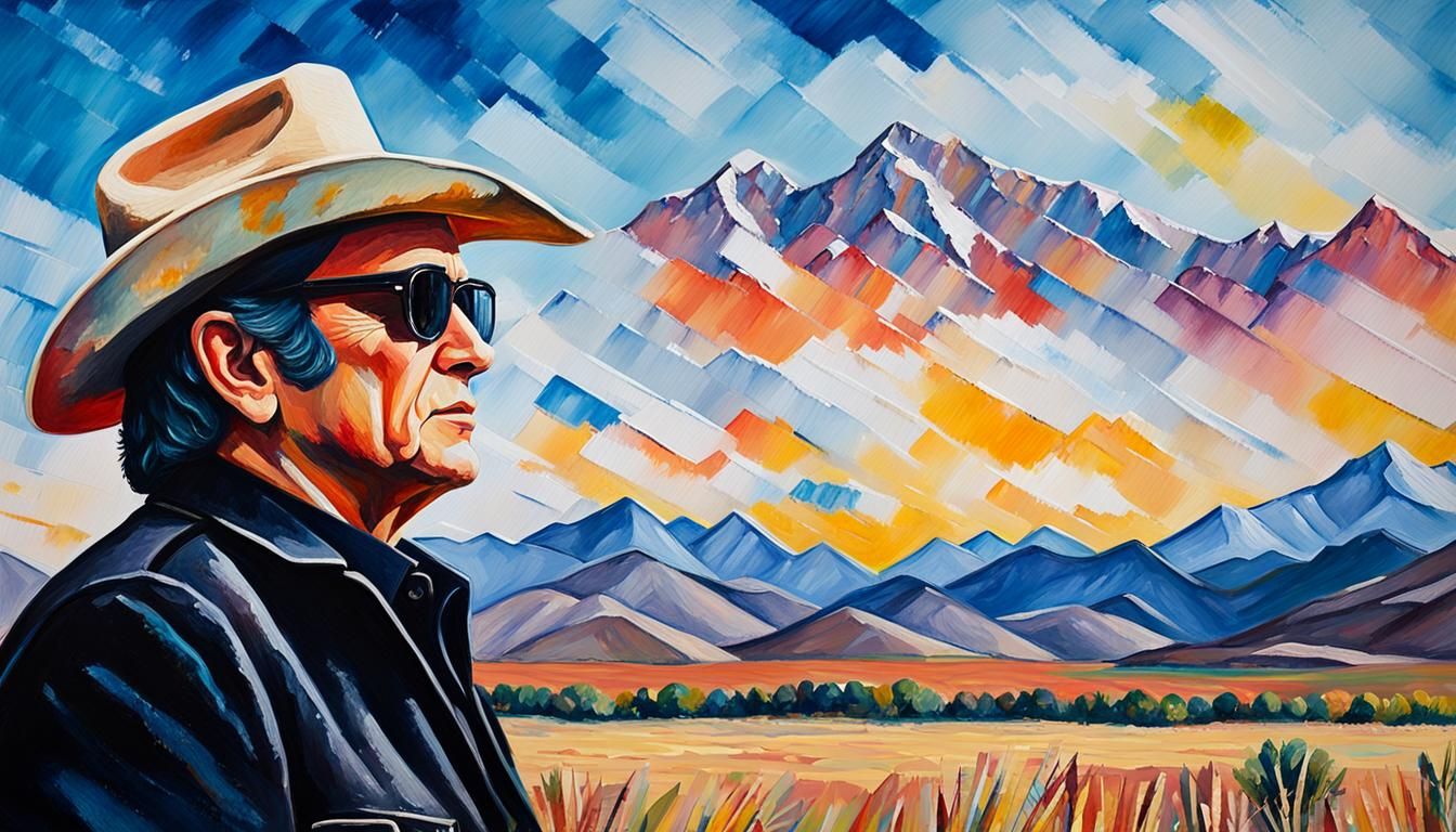 Johnny Cash Portrait in Watercolor Pop Art Style