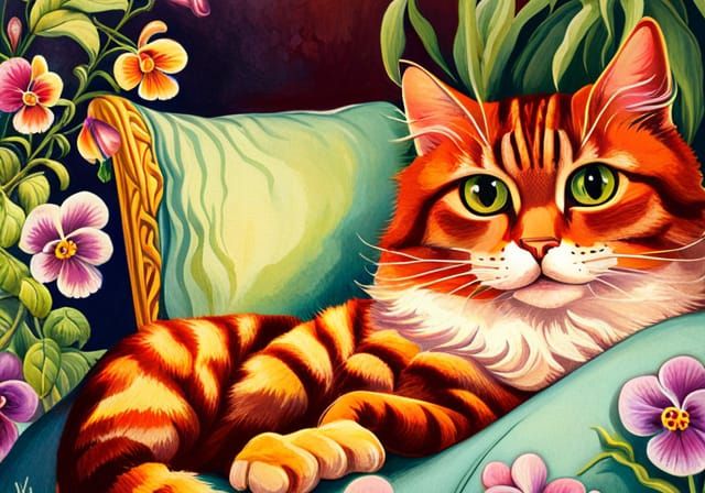 Vintage Cat Art Cushion in Pastel Colors