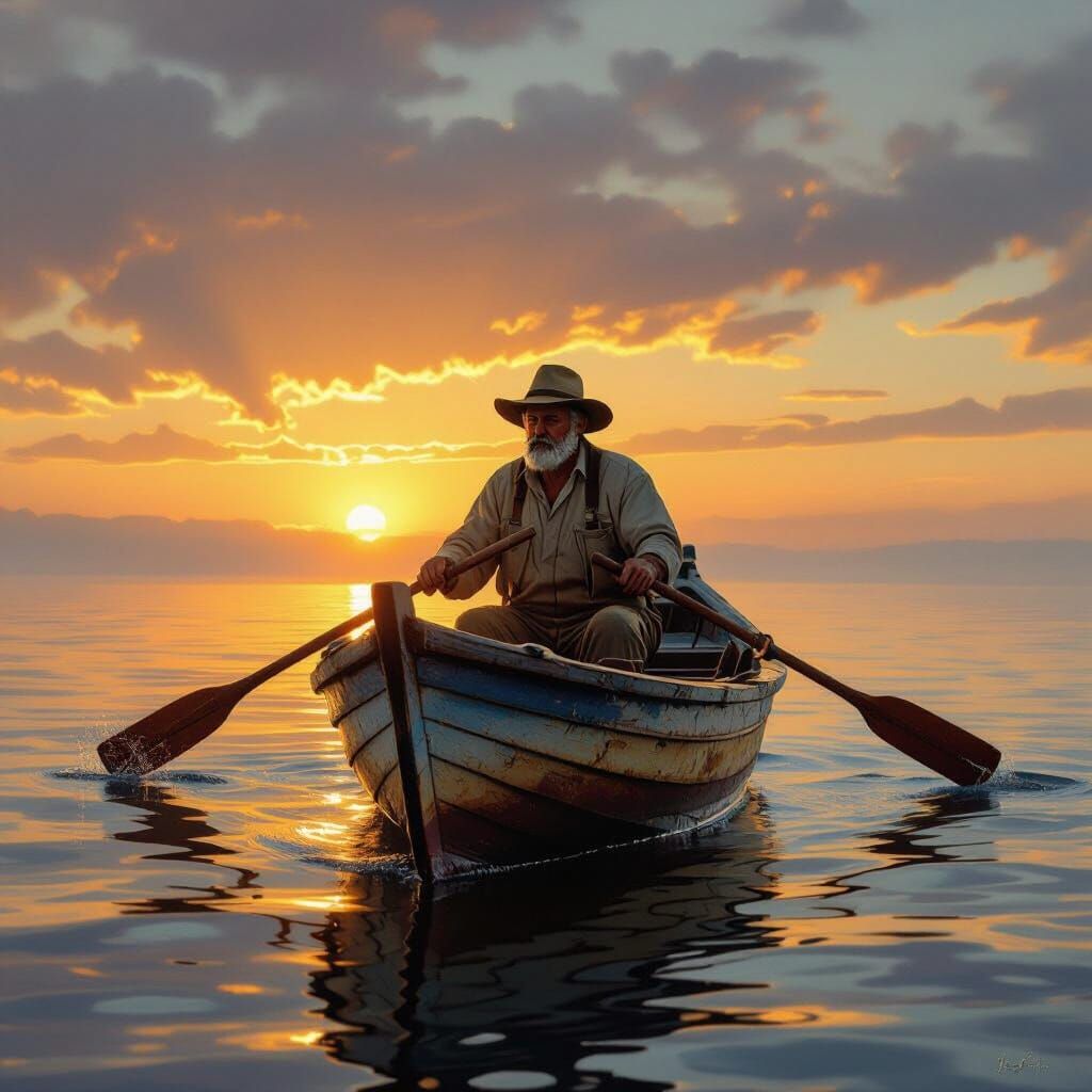 Fisherman's Dawn Voyage: Serene Luminism Painting