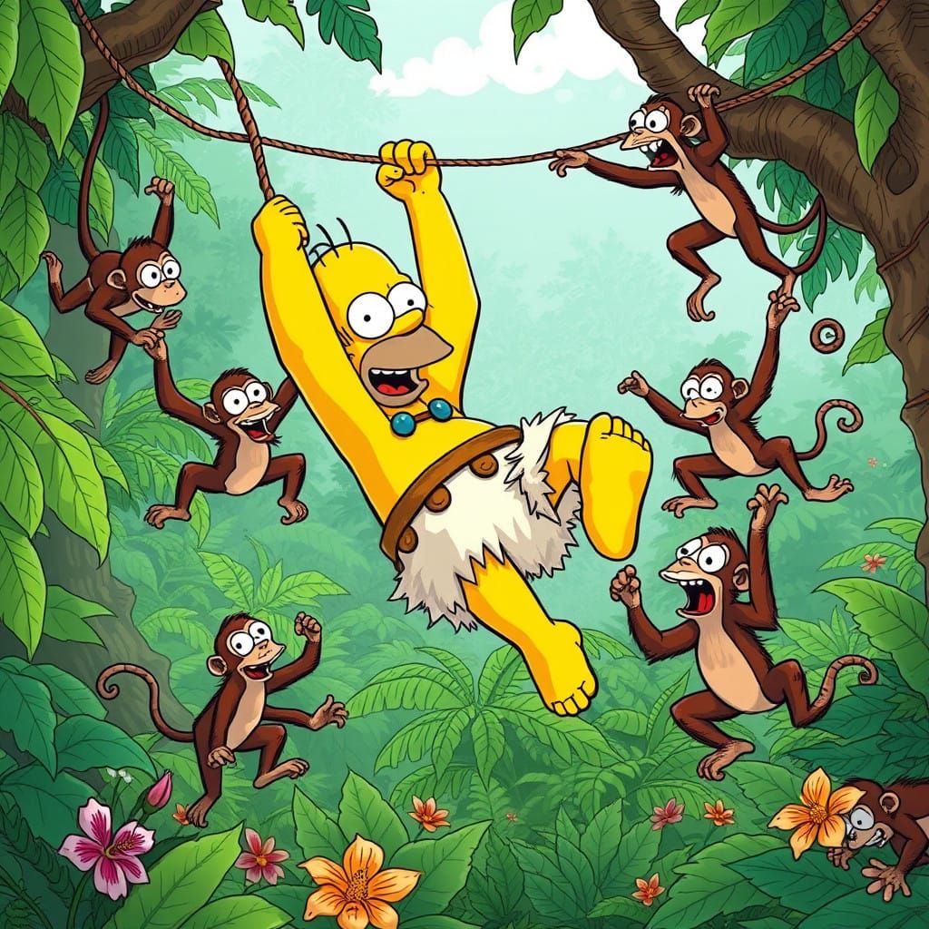 Homer Simpson as Tarzan in Vibrant Jungle Adventure