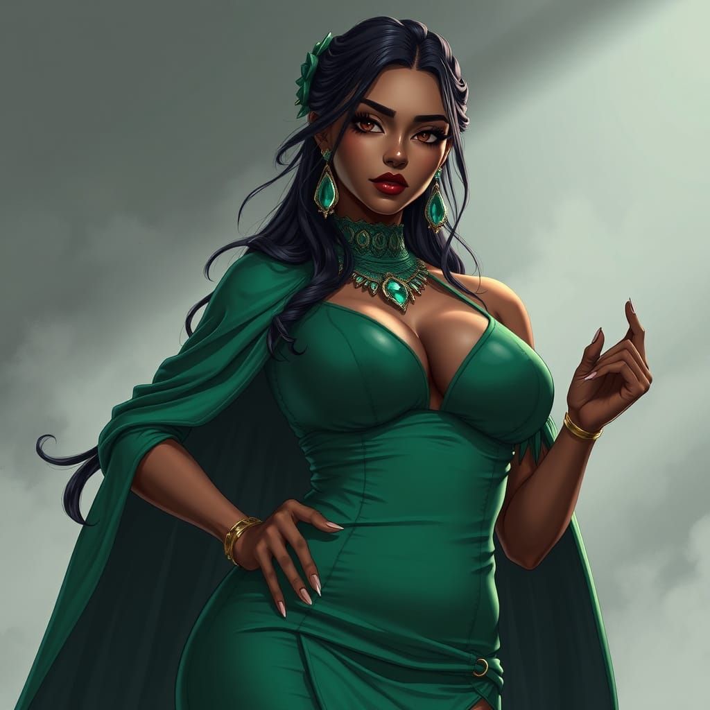 Dark Beauty in a Green Gown