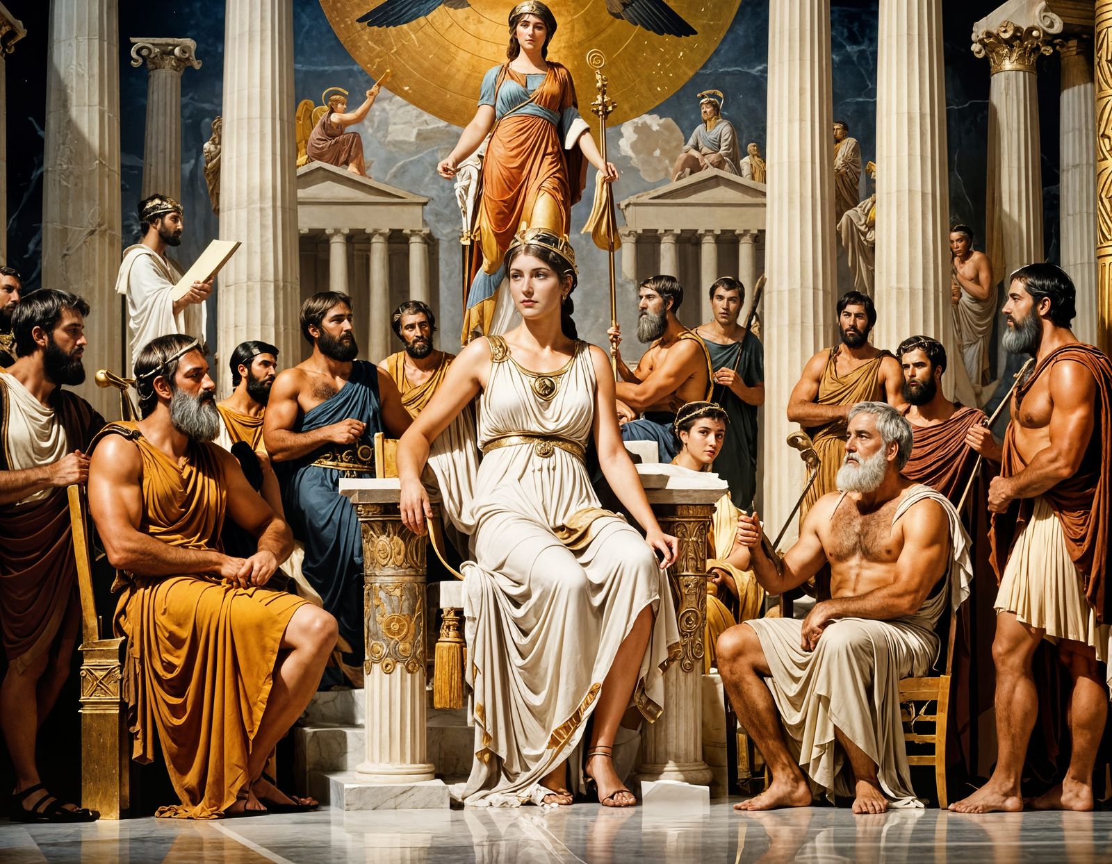 Goddess Athena Attends Ancient Athens Socratic Conclave