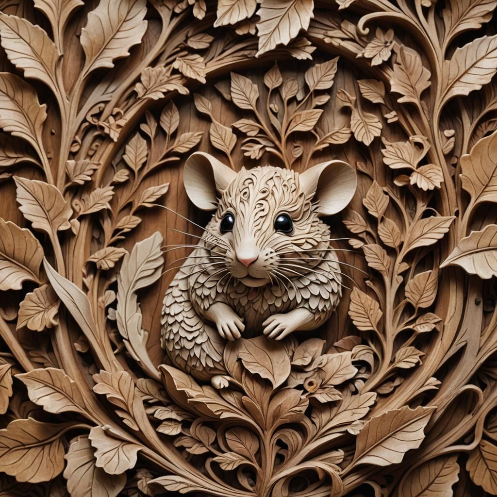 Art Nouveau Carved Wooden Mouse Macro