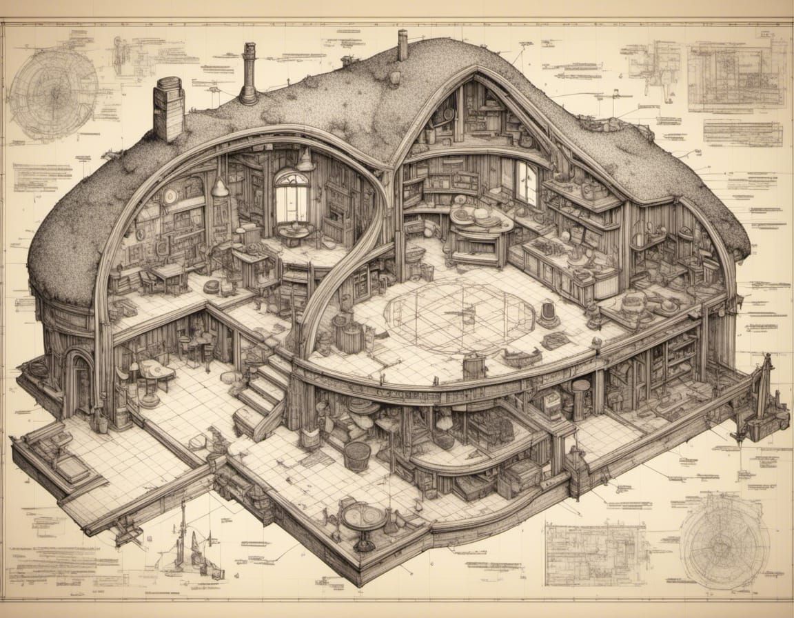 Detailed Blueprint of a Hobbit Home Design