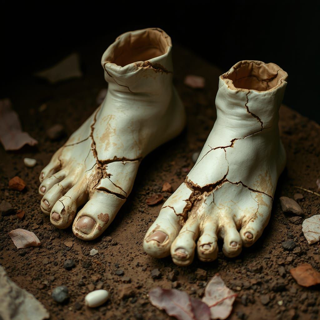 Eerie Ceramic Feet Sculpture in Earthy Environment
