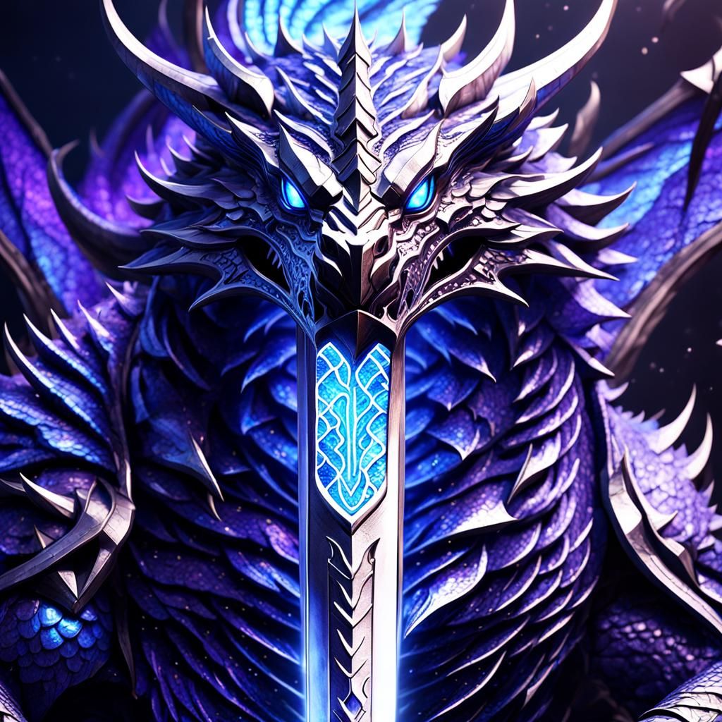 Ferocious Dragon with Silver Sword Digital Art