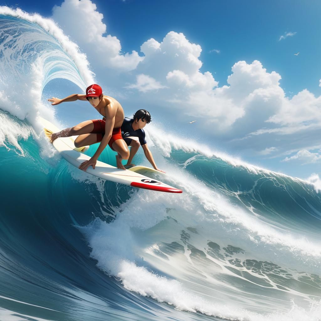 Lifeguards Learn to Surf: Anime-Inspired Art