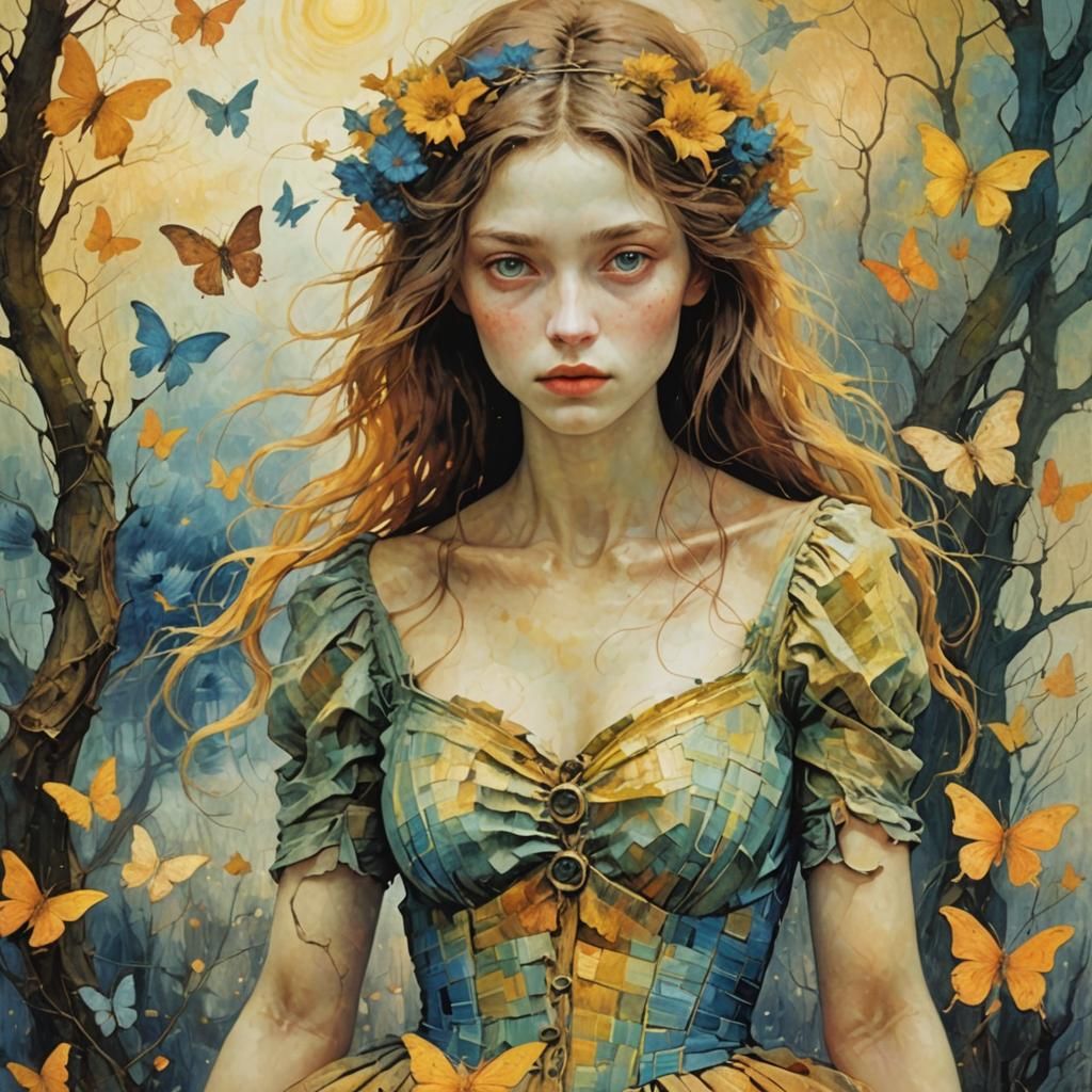 Girl in Surrealist Expressionist Style with Cool Colors