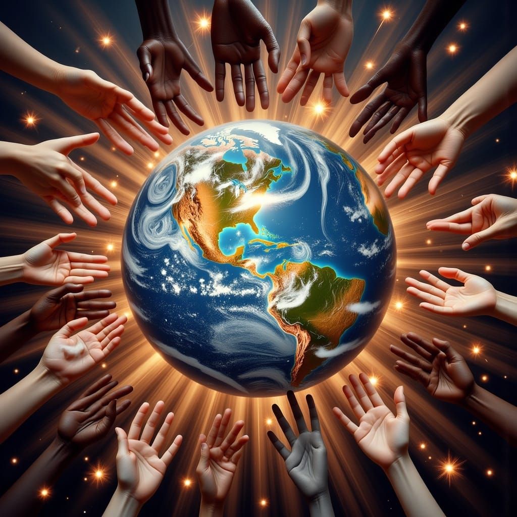 World Surrounded by People Holding Hands in Unity