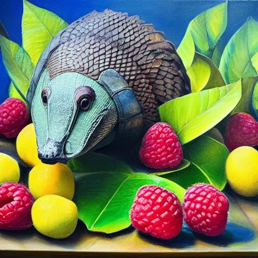 Pangolin Gardener in Surreal Fauvist Still Life
