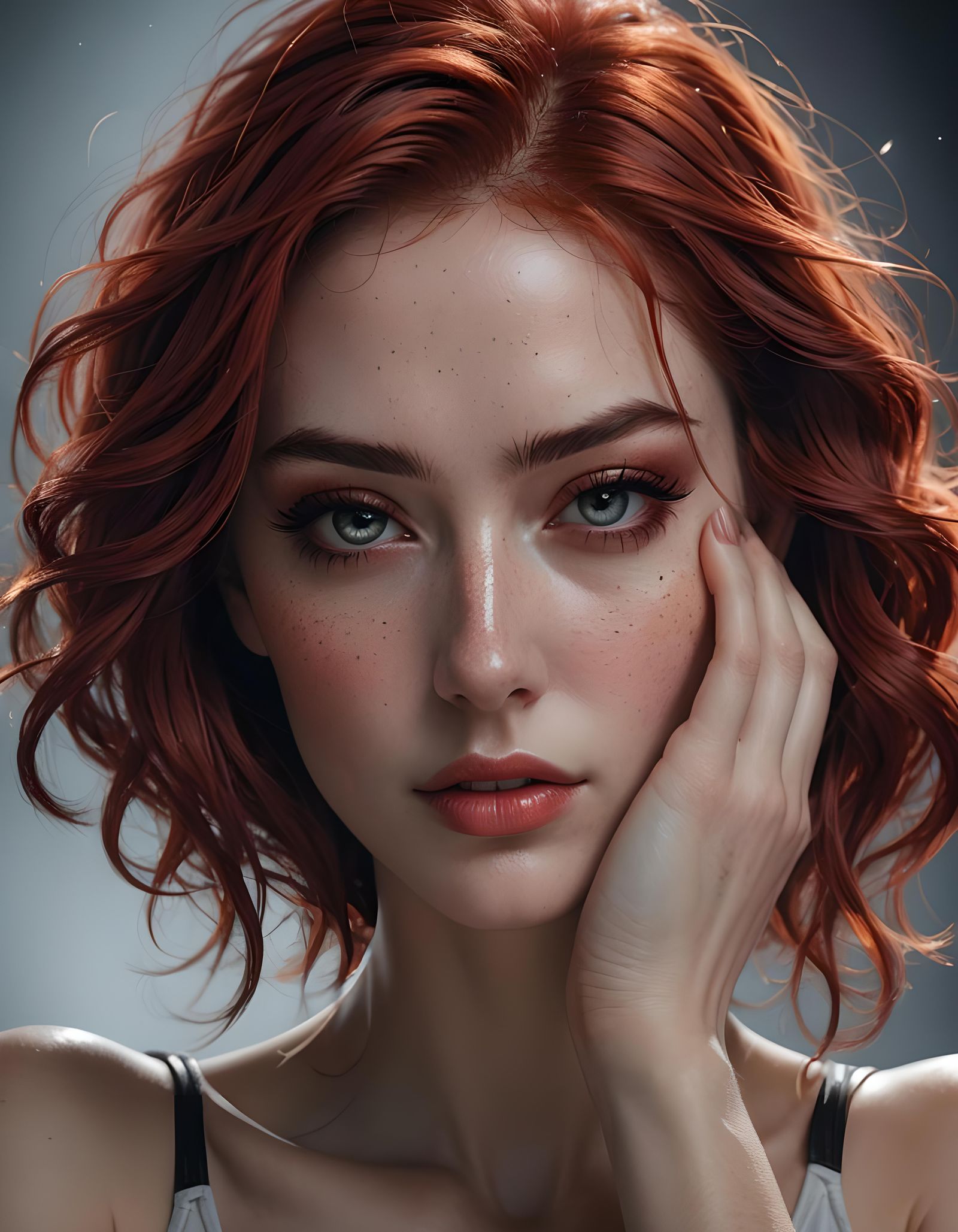 Stunning Girl Portrait with Flowing Red Hair