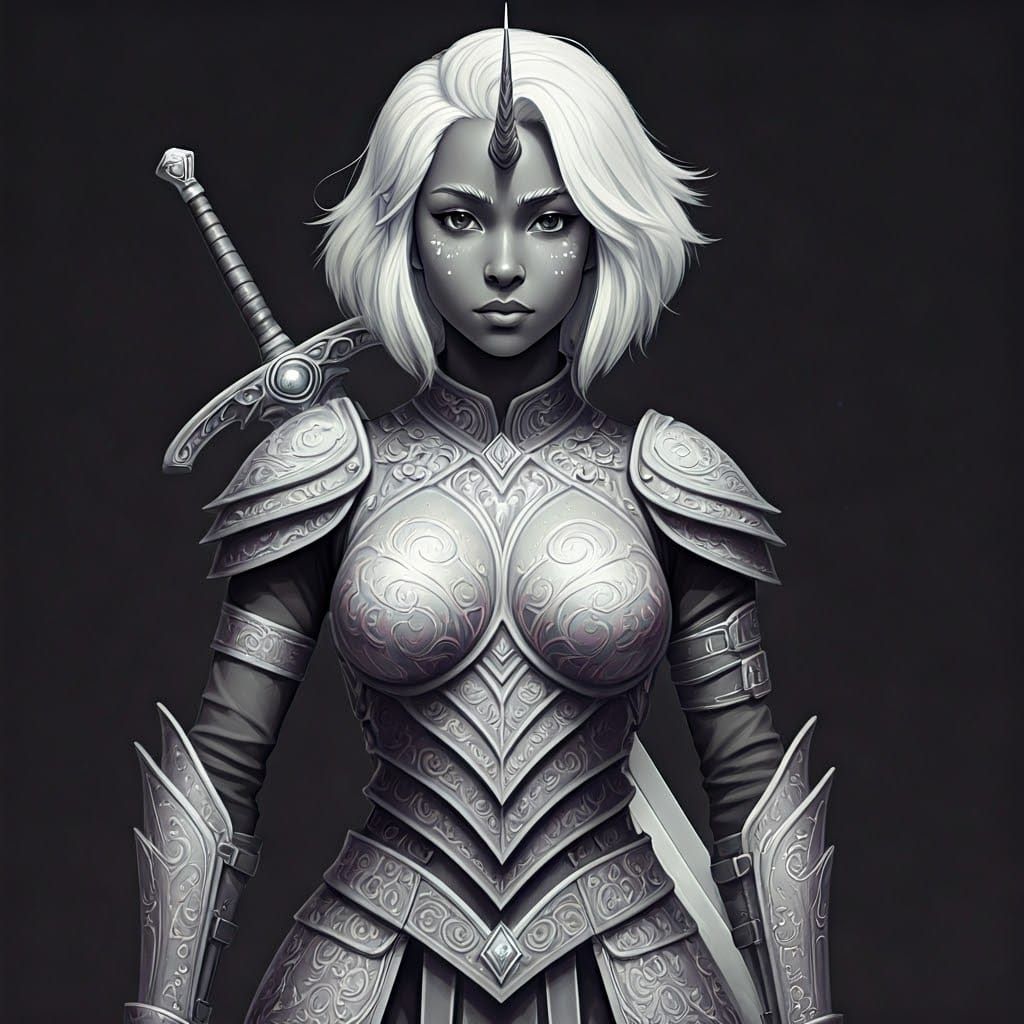 Unicorn Warrior-Maiden in Anime Style Armor