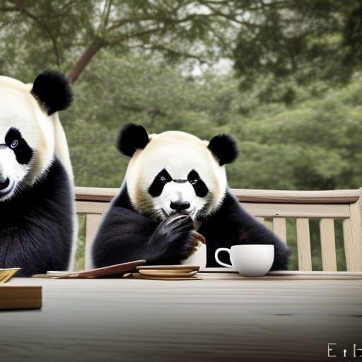 Panda Bears Drinking Coffee: Professional Photography