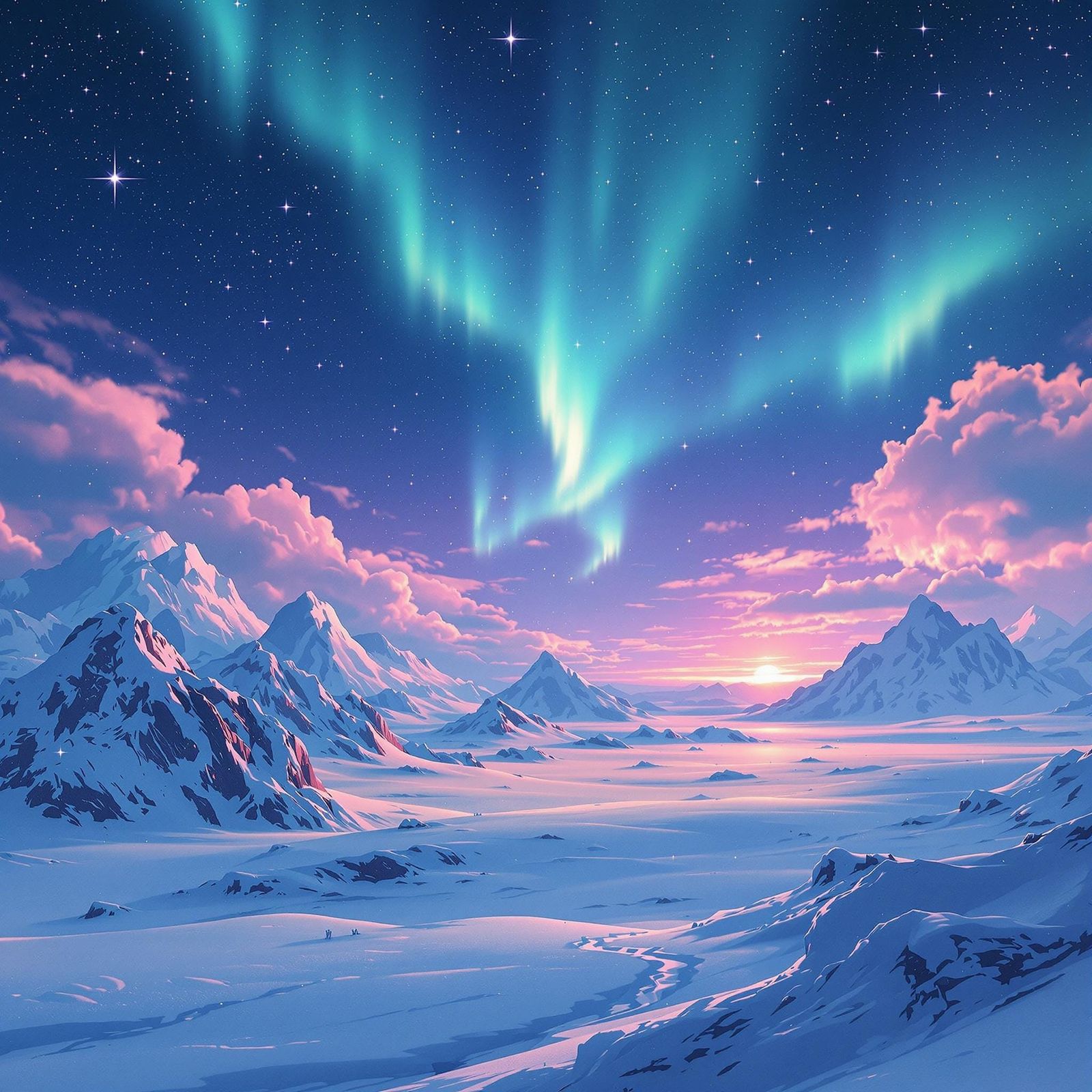 Glowing Skies Over Arctic Landscape as Digital Art