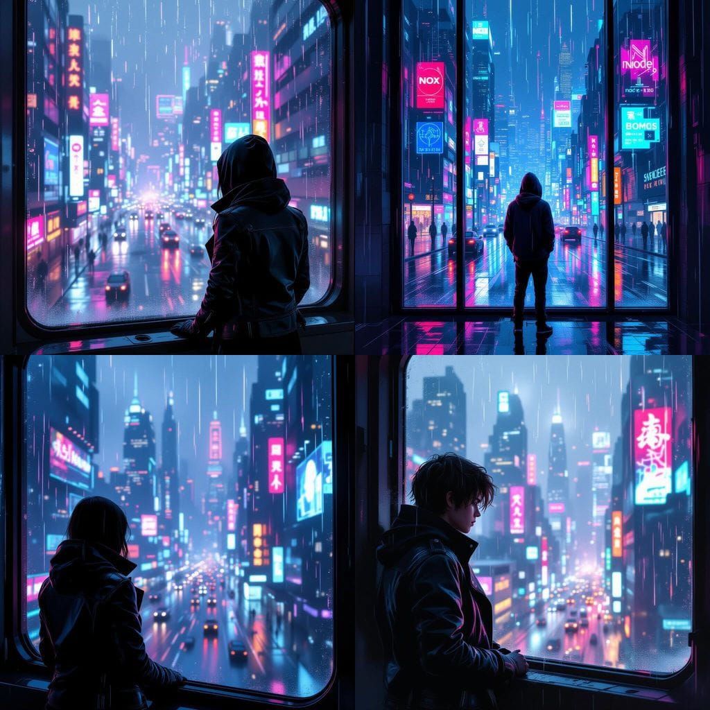 Neon Cyberpunk Cityscape Seen Through Window
