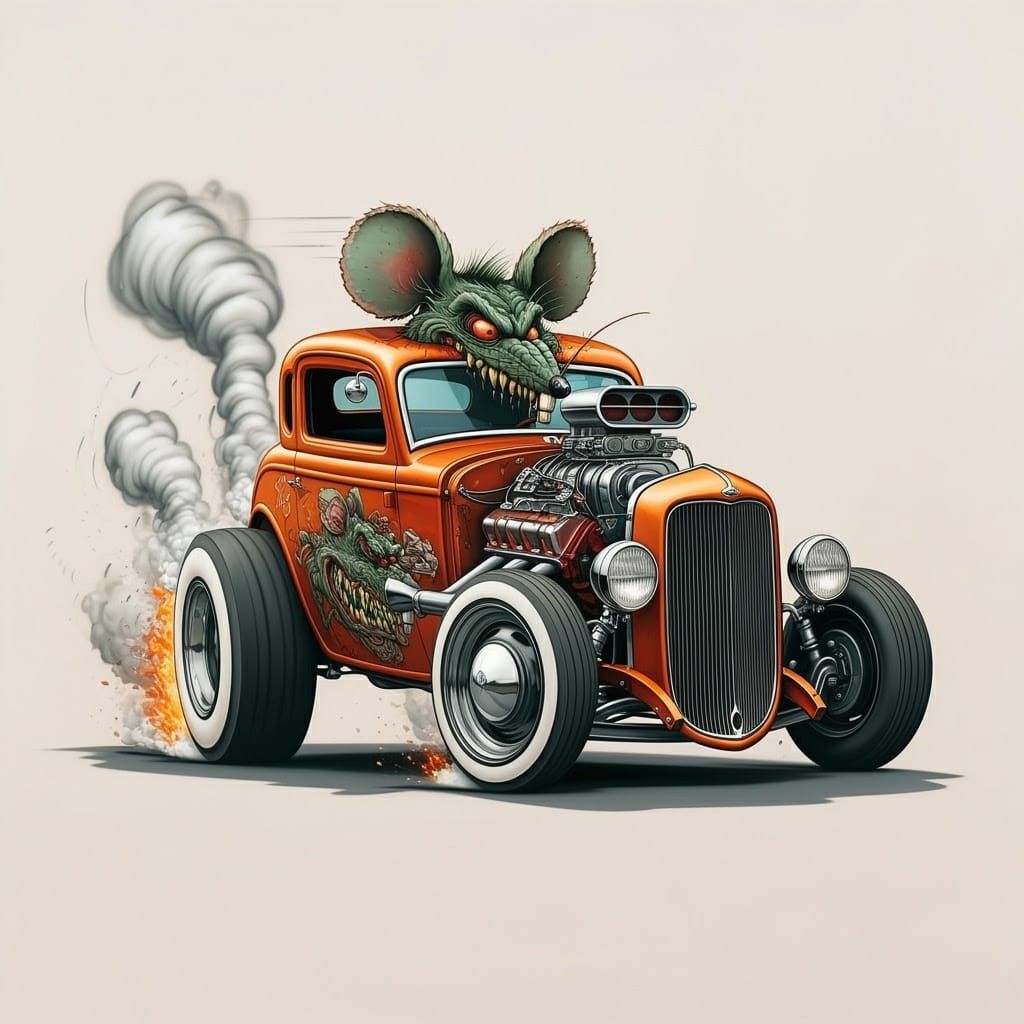 RatFink Monster Erupts from Hot Rod in Bold Airbrush Style