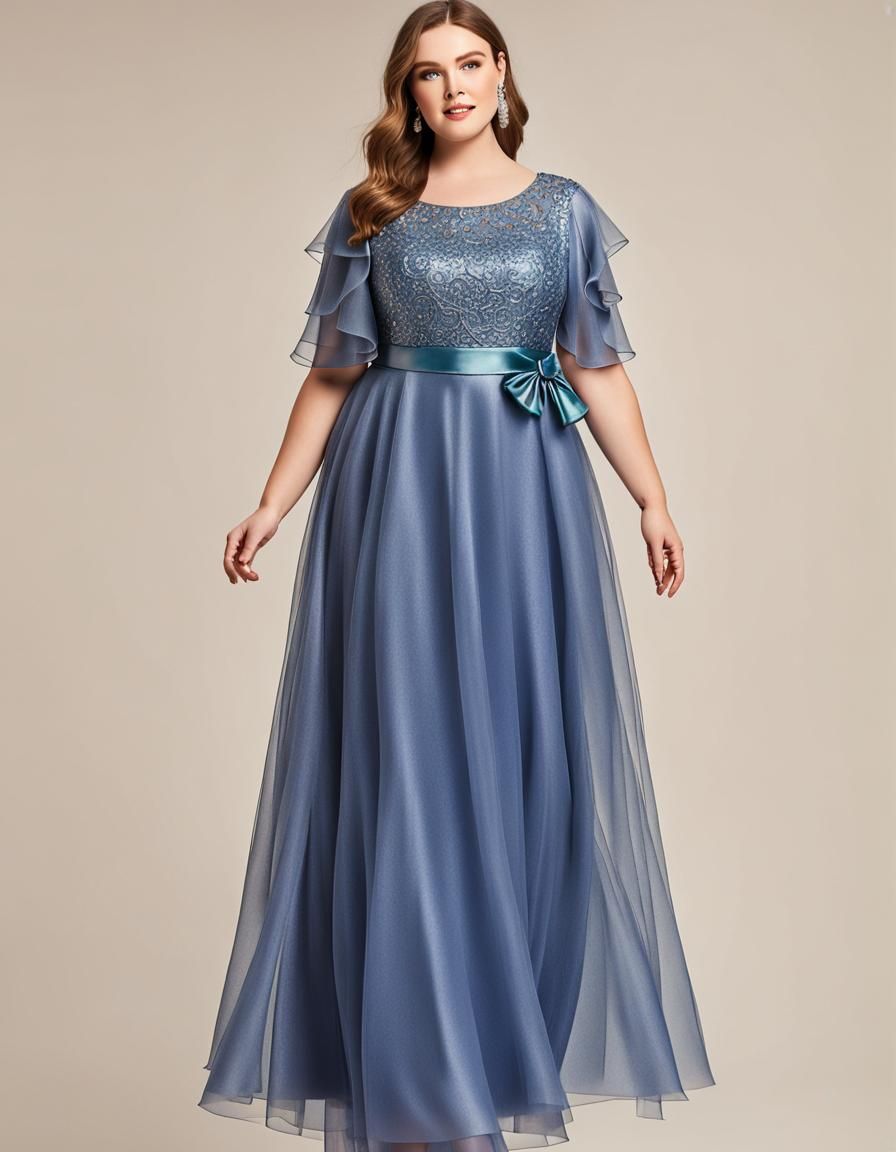 Elegant Plus Size Evening Dress with Ruffle Sleeves