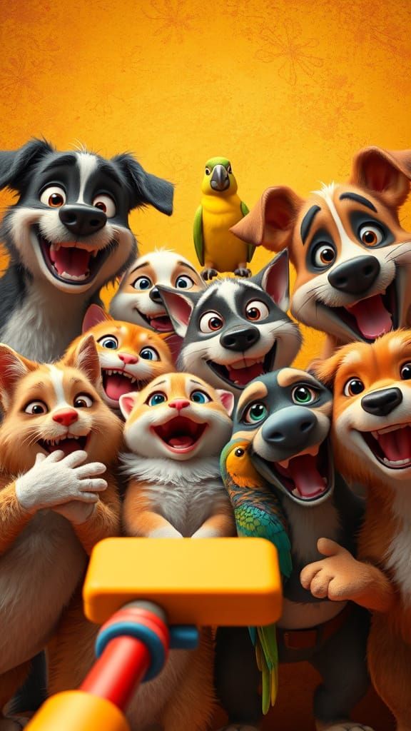 Adorable Pets Take a Whimsical Selfie Together