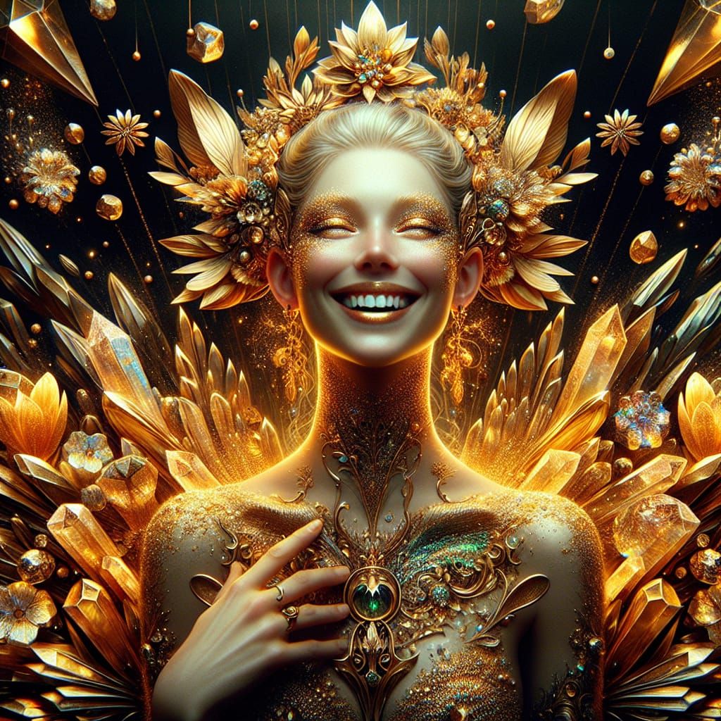 Surreal Nymph in Opulent Gold Oasis