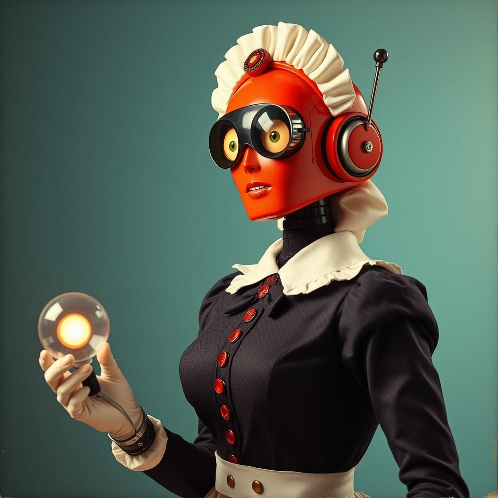 Vintage Robot Maid in Sci-Fi Pulp Style