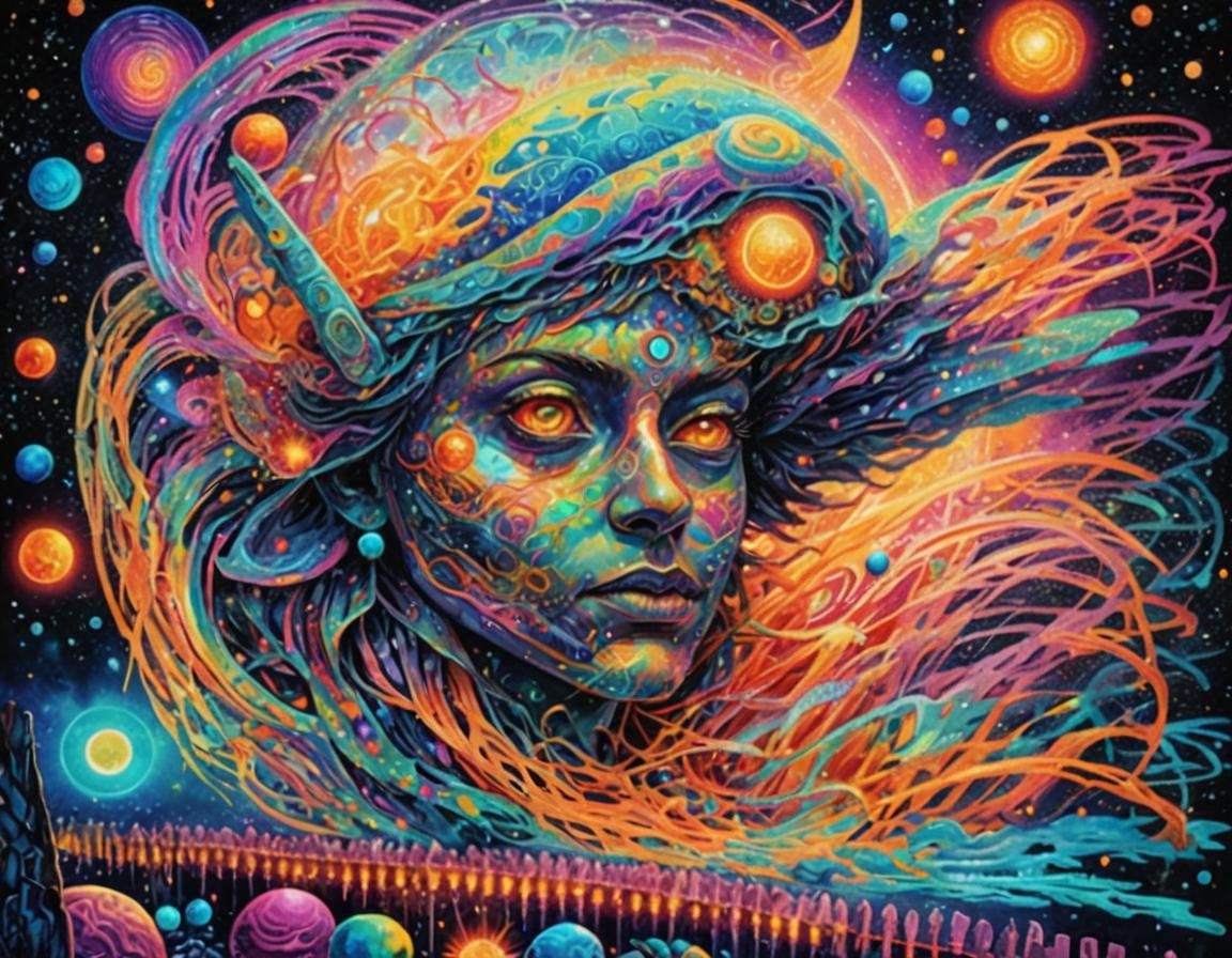Holographic Astral Cosmic Illustration in Mixed Media