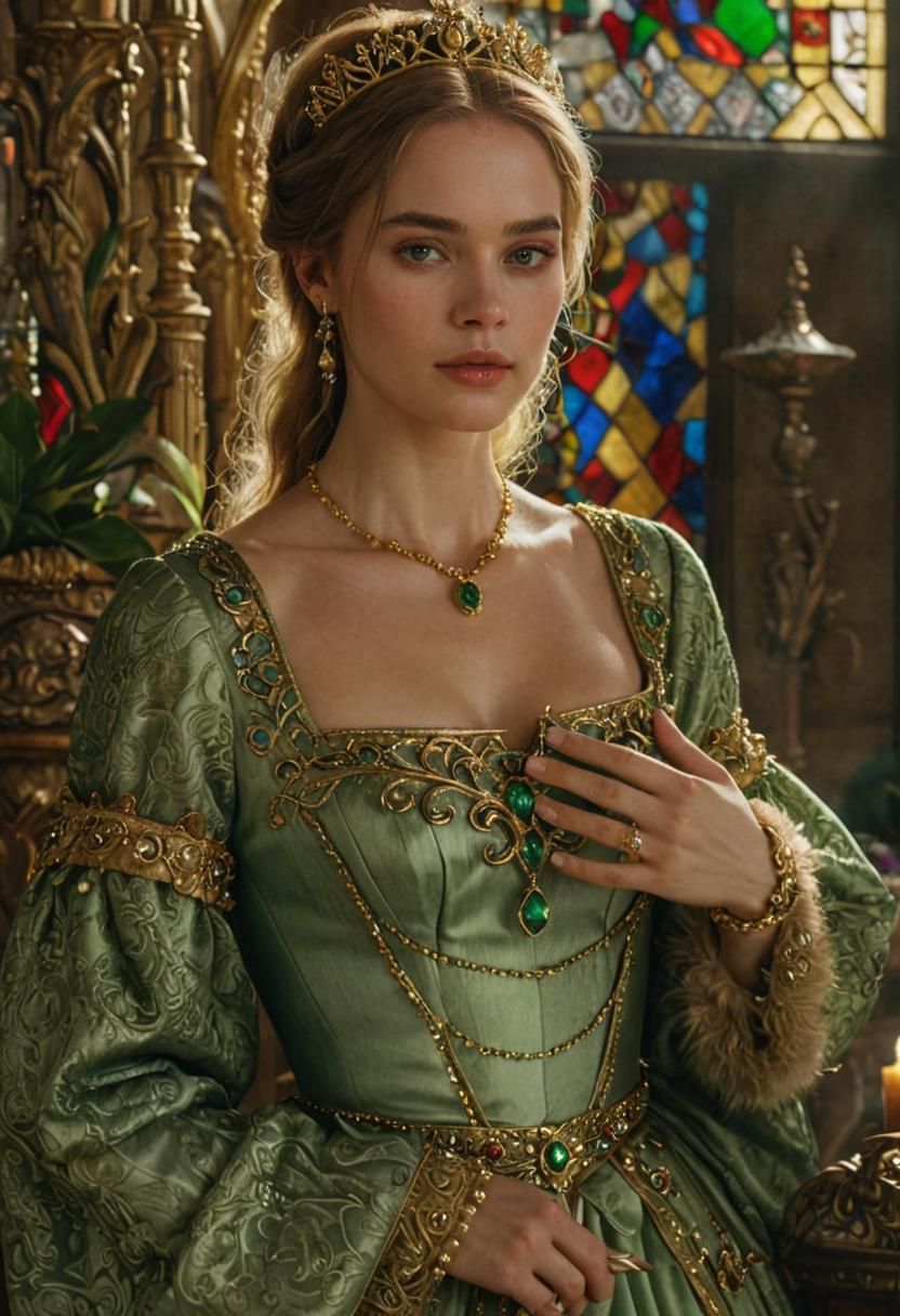 Young Queen in Luxurious Medieval Room