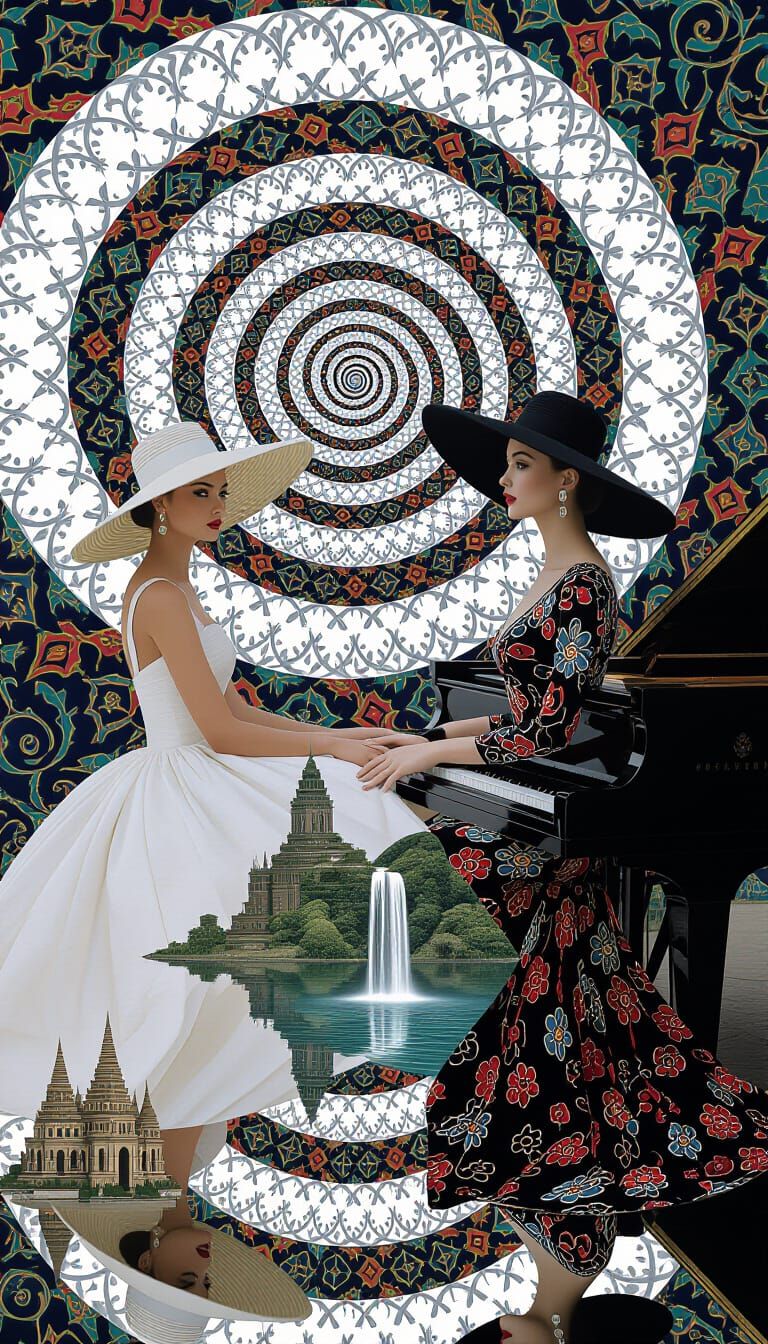 Surreal Women Perform Fractal Spiral Piano Symphony