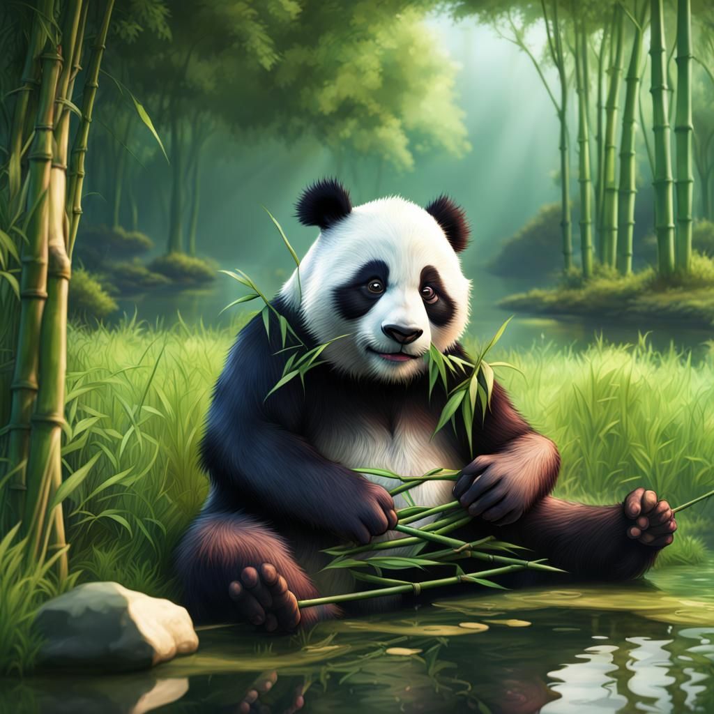 Panda's Bamboo Feast: A Detailed Matte Painting