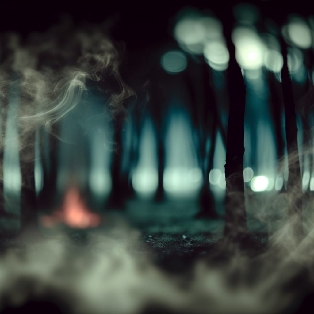 Ethereal Smoke-Filled Forest at Dawn