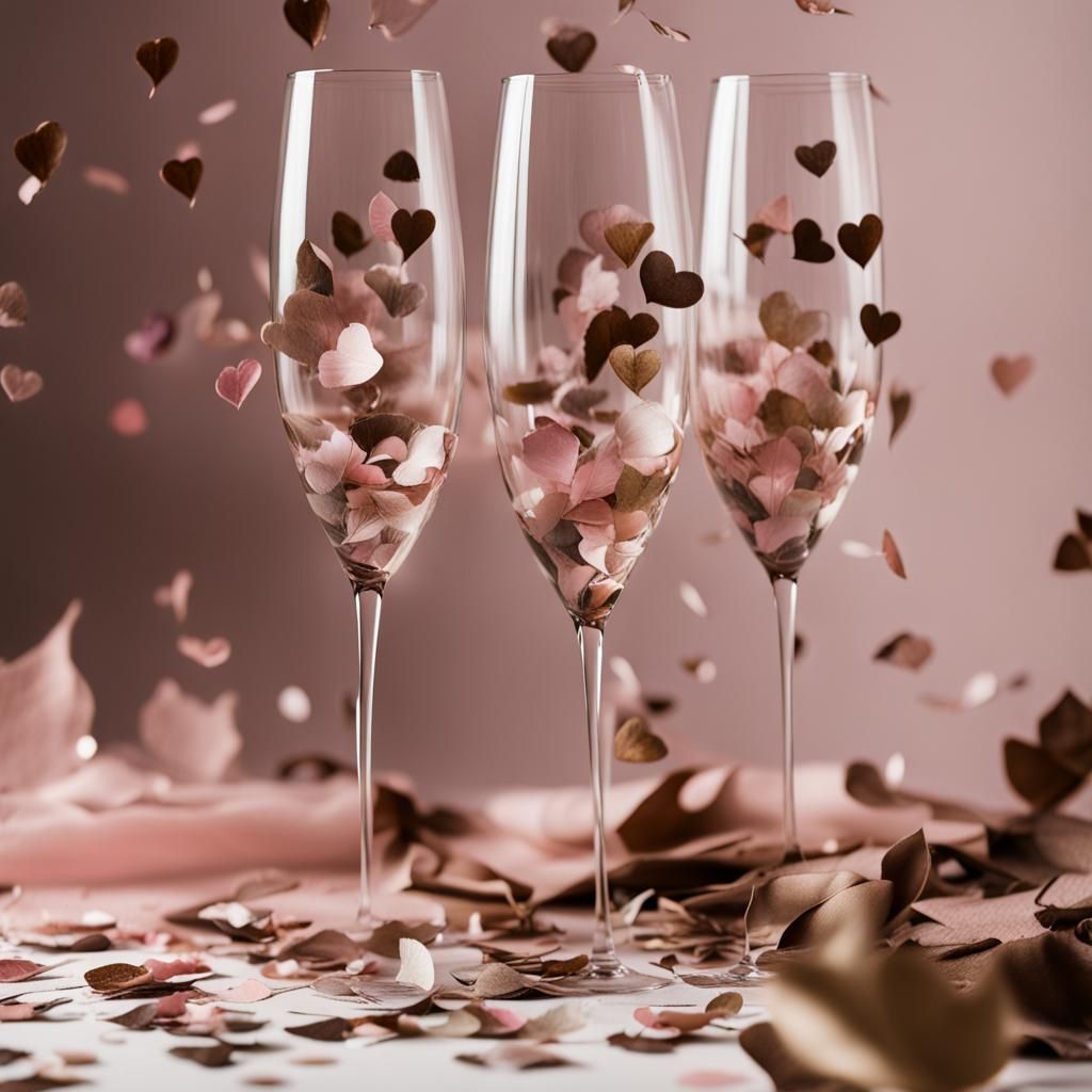 Leaf Heart Confetti with Champagne Glasses