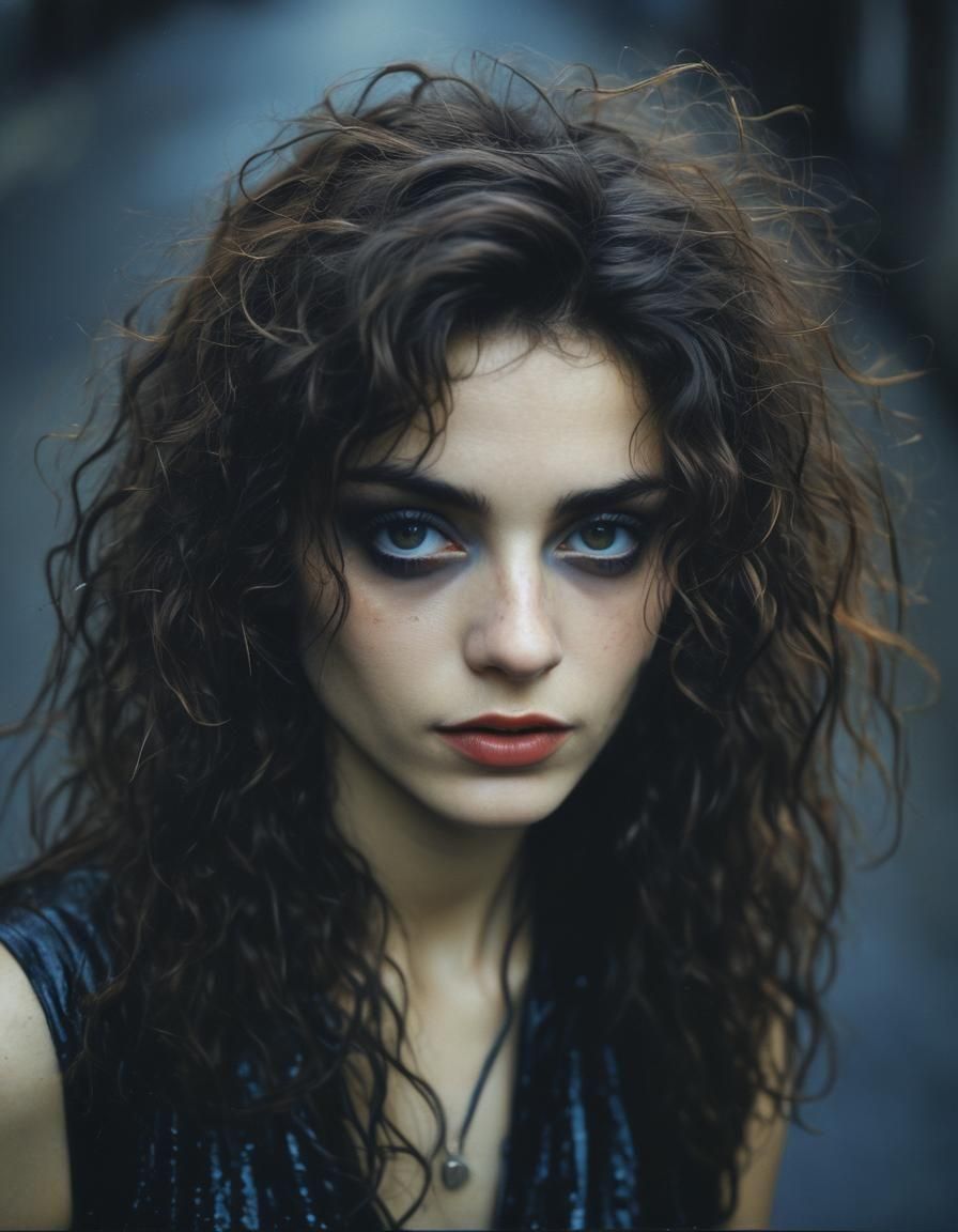 Psychedelic Goth Vampire in Retro Polaroid Style