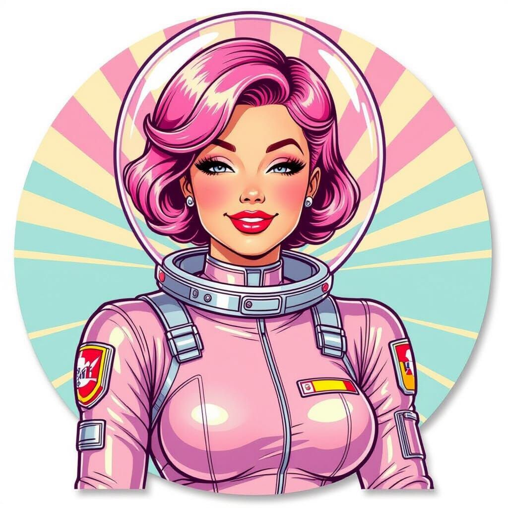 Pink Space Pinup Girl Winking in Retro Style