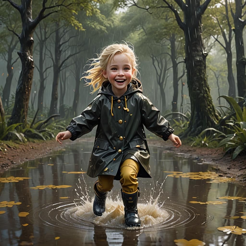 Girl Splashing in Puddle: Fantasy Concept Art
