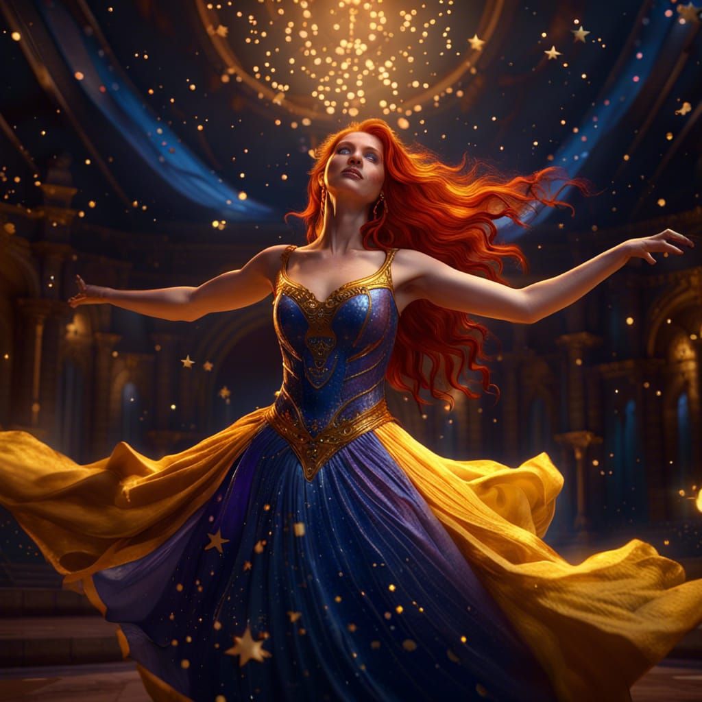 Redhead in Starry Gown: Dark Fantasy Art