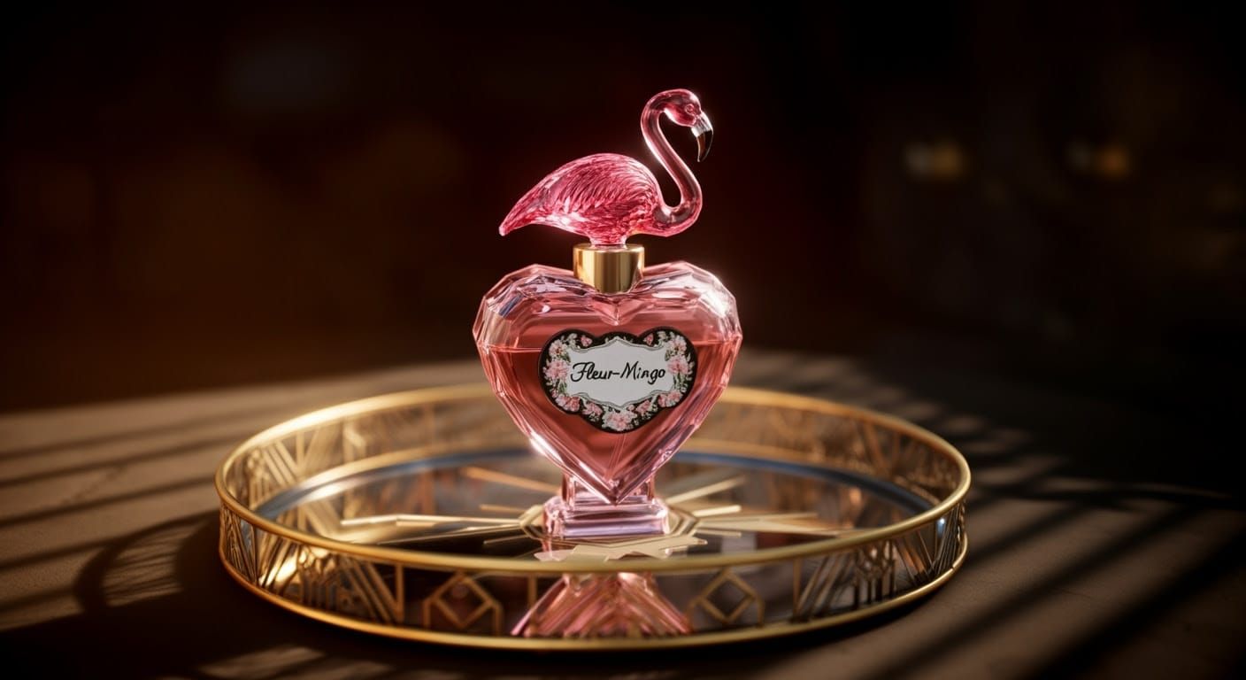 Luxurious Art Deco Perfume Bottle with Flamingo Stopper