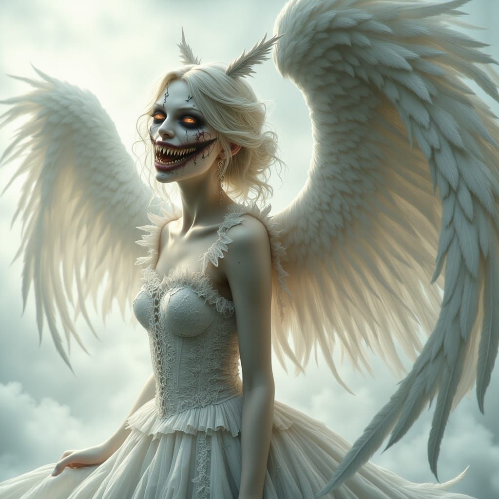 Angel's Demonic Grin in Ethereal Light