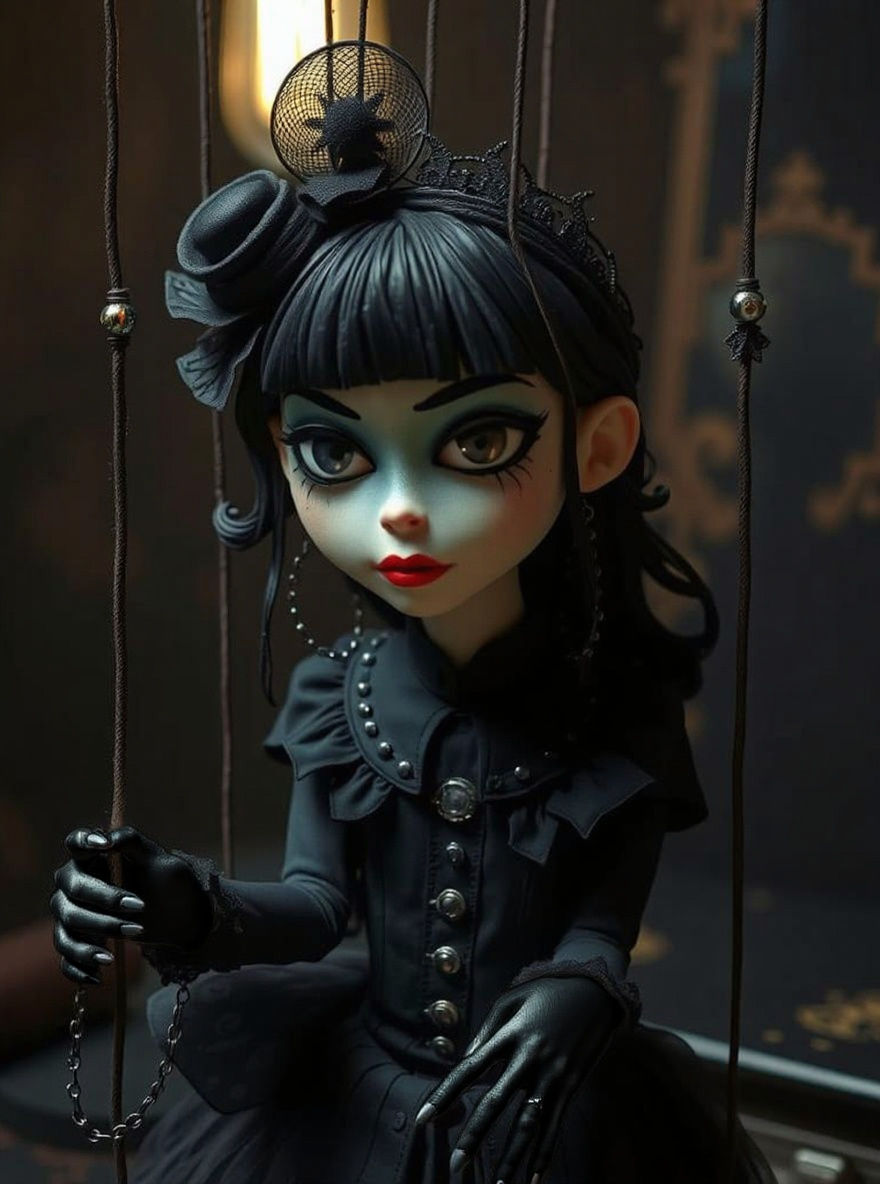 Goth Girl Marionette in Claymation Style