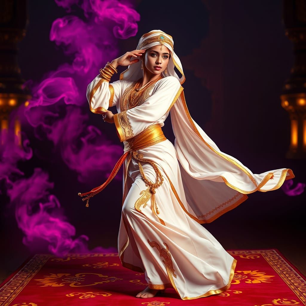 Golden Dancer on Majestic Flying Carpet in Dramatic Fantasy ...