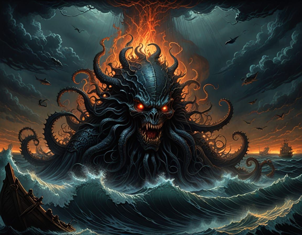 Dark Gothic Sea Monster Emerges from Sinking Spanish Armada