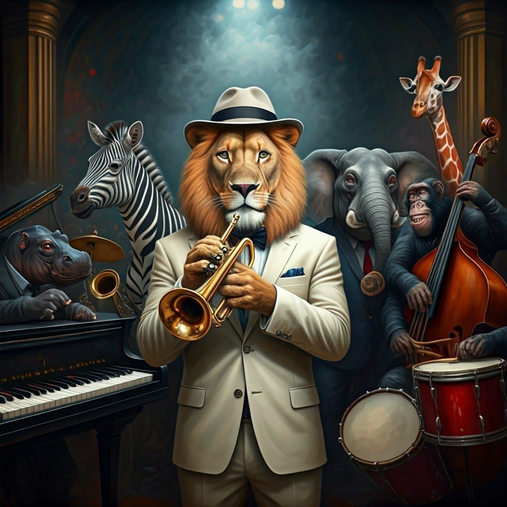 Lion Jazz Musician in Art Deco Nightclub