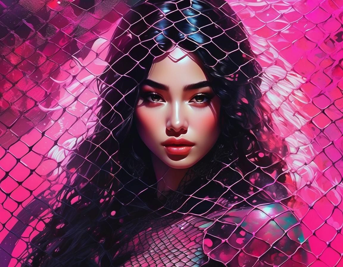 Pink Mermaid in Rococo Net: Painterly Digital Art