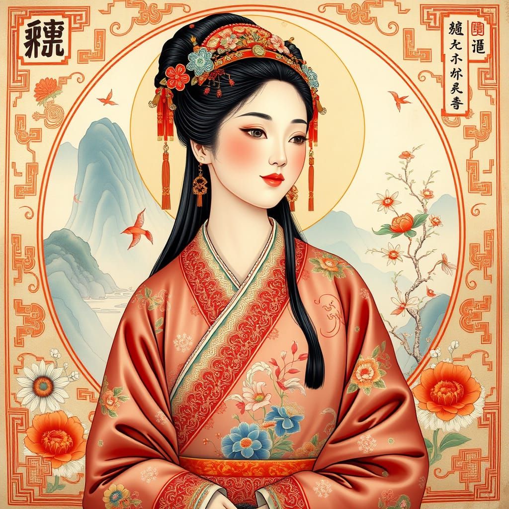 Elegant Chinese Woman in Qing Dynasty Style