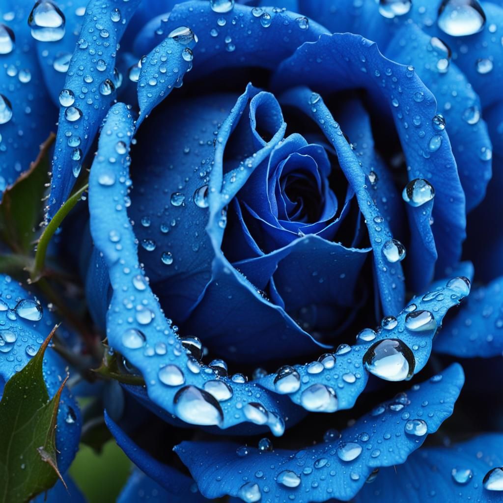 Blue Rose Adorned with Dew Drops