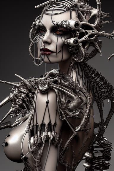 Biomechanical Demon Queen in Steampunk Style