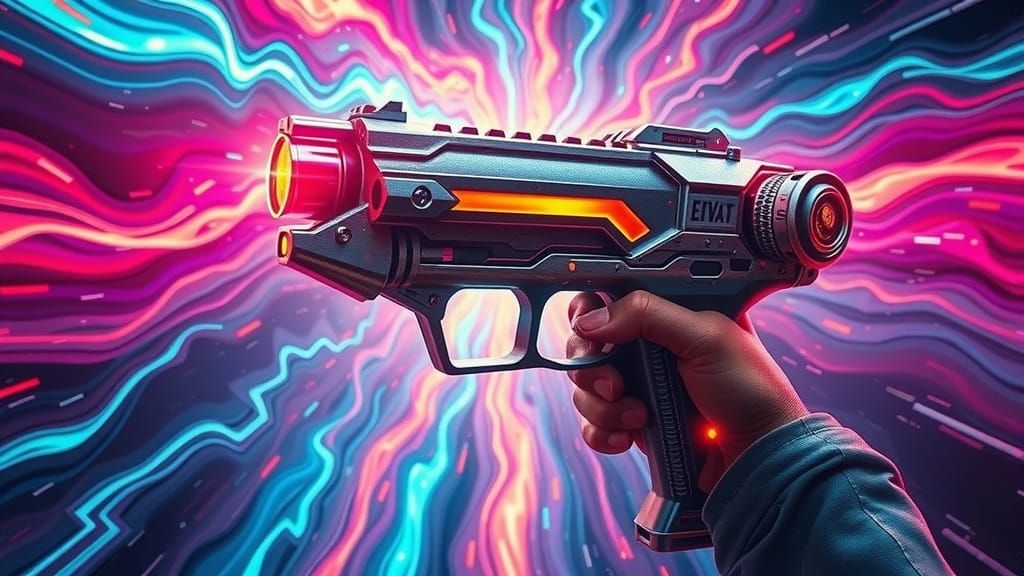 Hi-Tech Portal Gun Against a Swirling Vortex