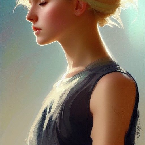 Girl in Profile Portrait in Art Nouveau Style